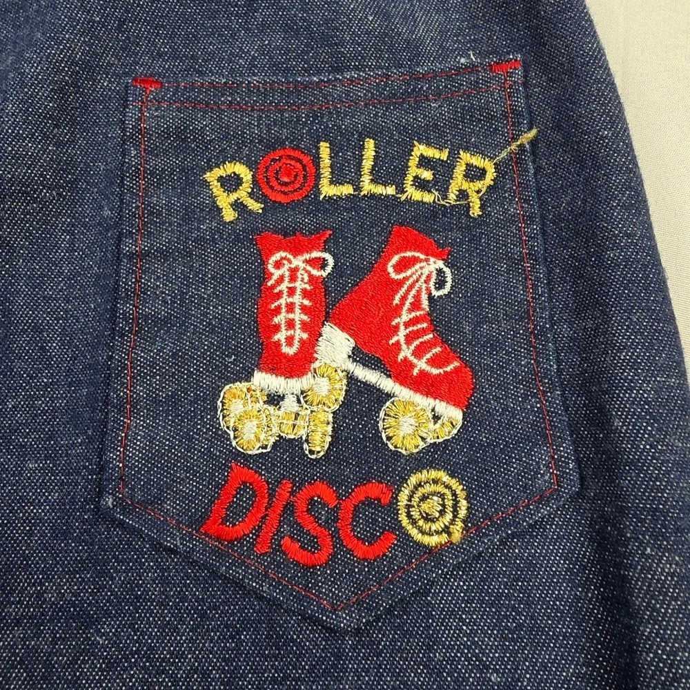 Vintage JC Penney Roller Disco Denim Jeans Dark Wash Red Stitching Girls 14